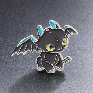 Enamel Pin - Kawaii Black Dragon, Toothless Cute Fantasy Pins, Halloween